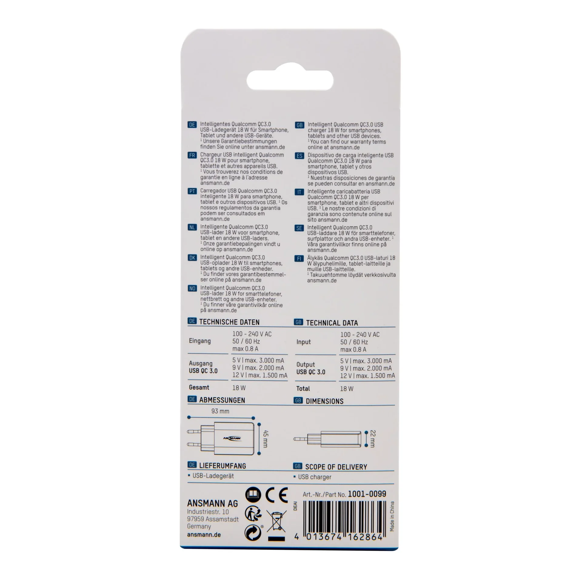 USB Ladegerät Home Charger mit 18 Watt - 5