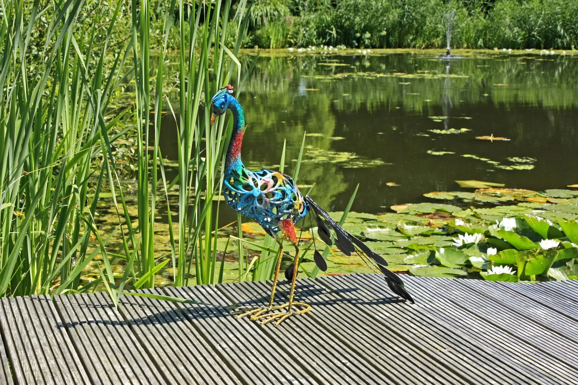 Metalldeko-Pfau Clyde mit LED - solarbetrieben - 0