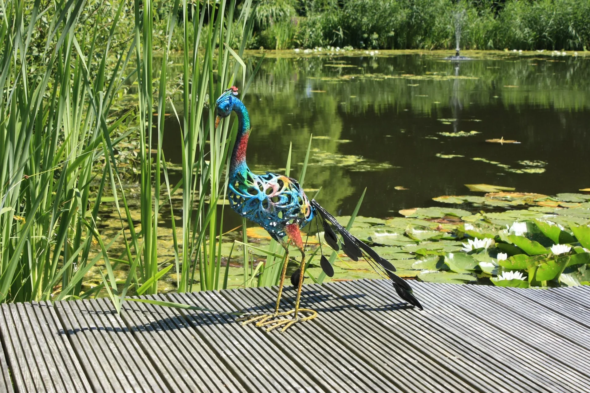 Metalldeko-Pfau Clyde mit LED - solarbetrieben - 1