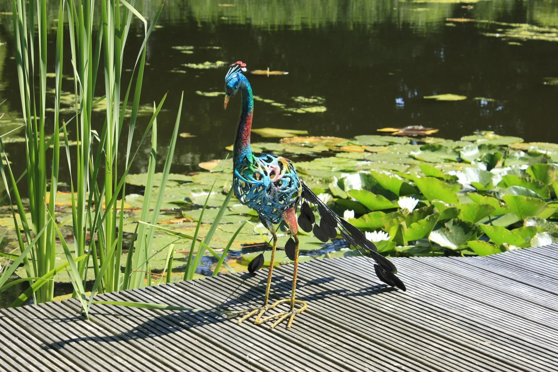 Metalldeko-Pfau Clyde mit LED - solarbetrieben - 2