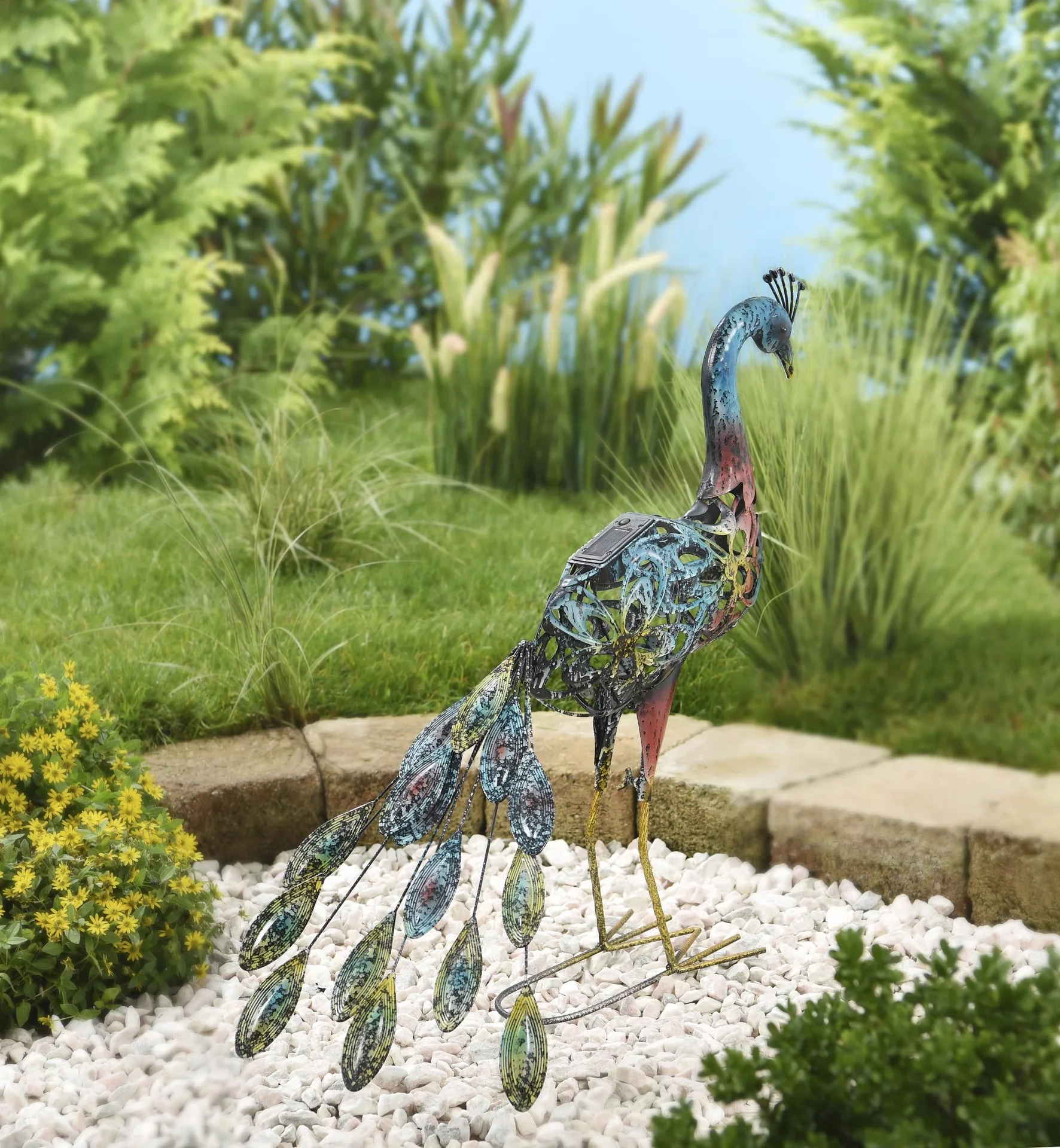 Metalldeko-Pfau Clyde mit LED - solarbetrieben - 3