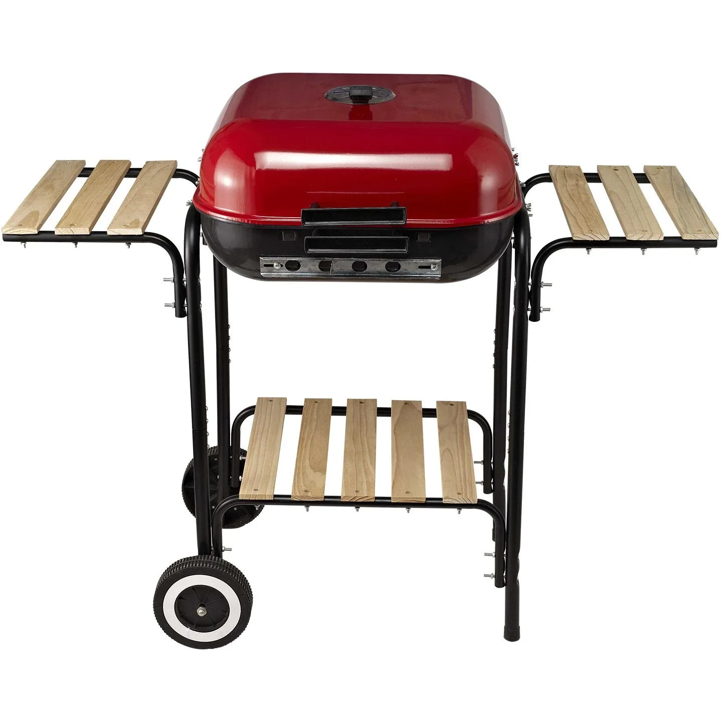 Kohlegrill Standgrill Grillwagen mit Windschutz 3 x Ablagefach Metall Rot 98 x 49 x 81 cm - 2