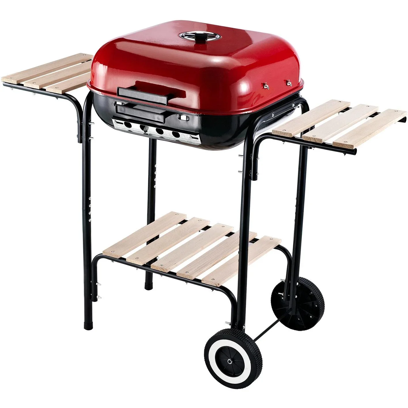 Kohlegrill Standgrill Grillwagen mit Windschutz 3 x Ablagefach Metall Rot 98 x 49 x 81 cm - 3