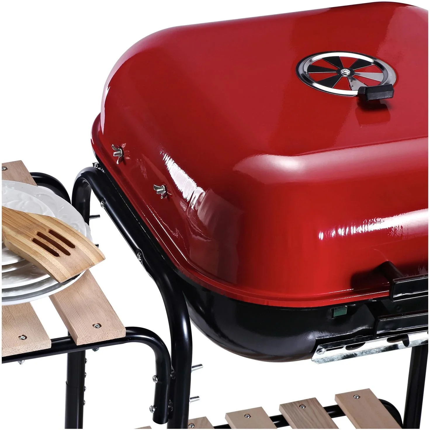 Kohlegrill Standgrill Grillwagen mit Windschutz 3 x Ablagefach Metall Rot 98 x 49 x 81 cm - 4