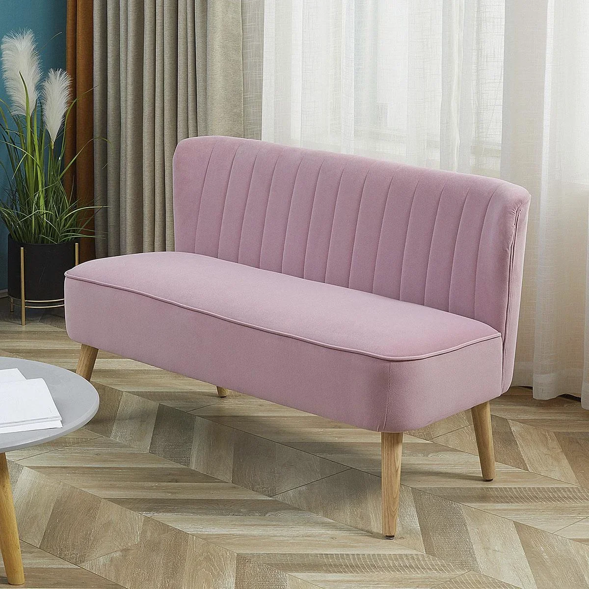2-Sitzer Stoffsofa Polstersofa Sitzmöbel Loungesofa Holz Schaumstoff Samtartiges Polyester Rosa 117 x 56,5 x 77 cm - 1