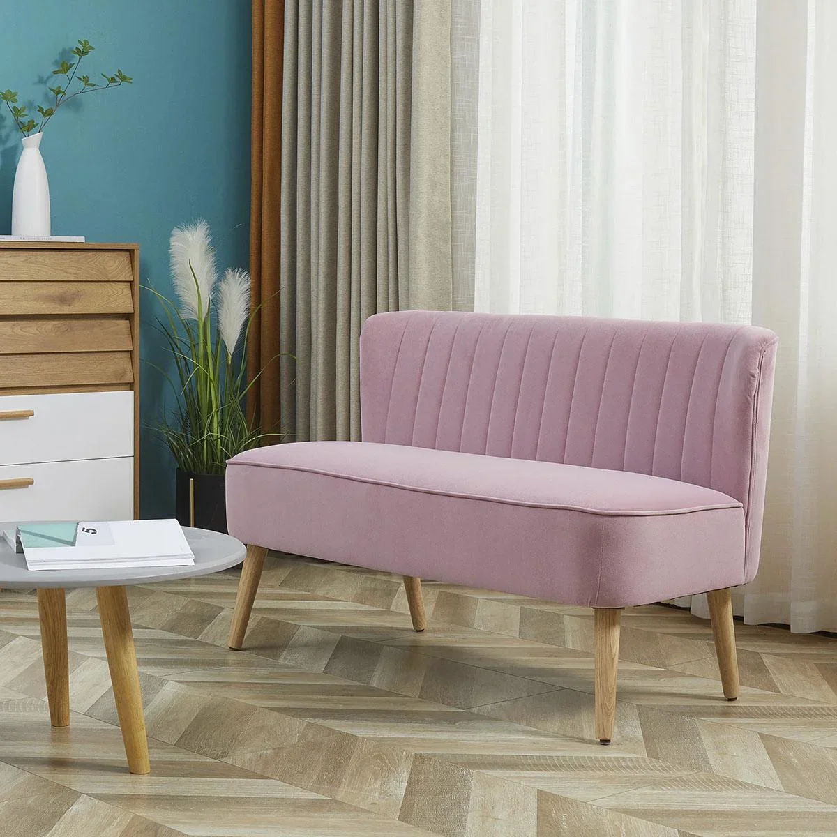 2-Sitzer Stoffsofa Polstersofa Sitzmöbel Loungesofa Holz Schaumstoff Samtartiges Polyester Rosa 117 x 56,5 x 77 cm - 2