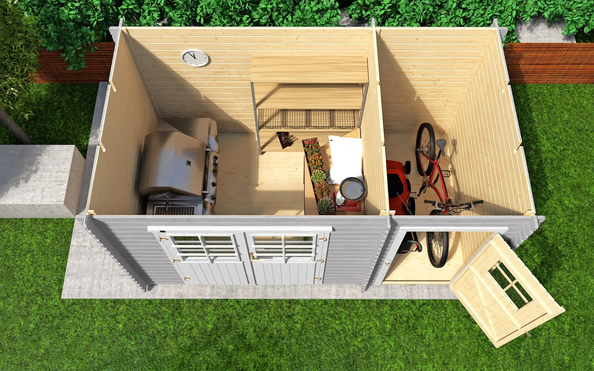 Gartenhaus 254 Gr.2, 394 x 296 x 222 cm hellgrau, Doppeltür, mit 2. Raum Einzeltür - 2