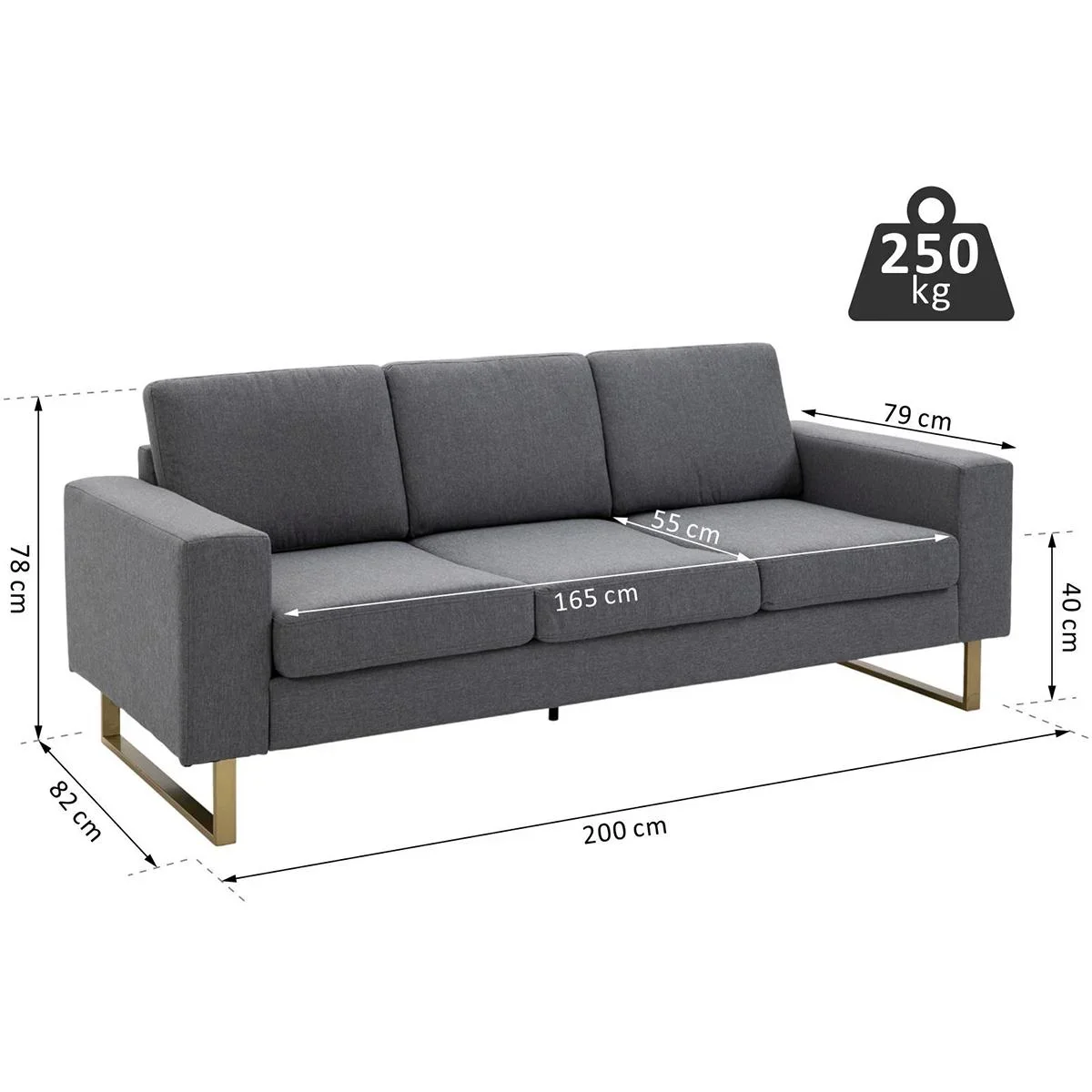 Polstersofa als 3-Sitzer dunkelgrau - 1