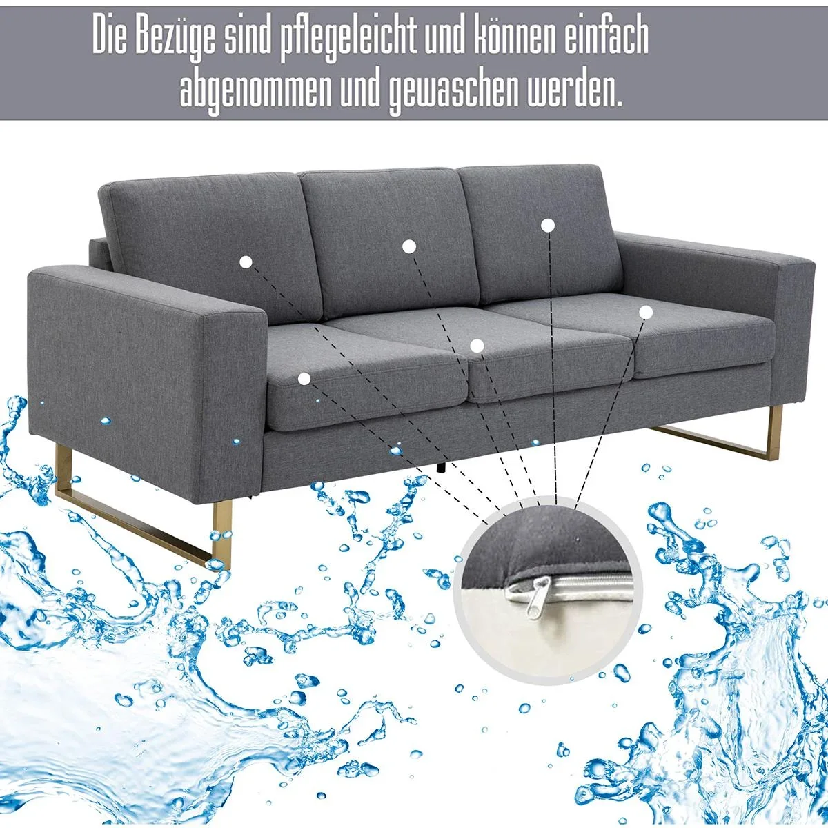 Polstersofa als 3-Sitzer dunkelgrau - 4
