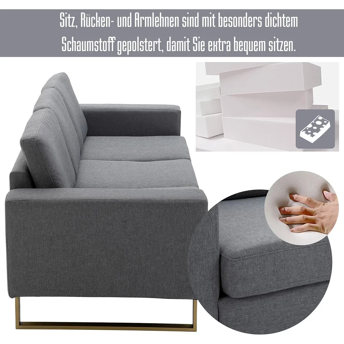 Polstersofa als 3-Sitzer dunkelgrau - 7