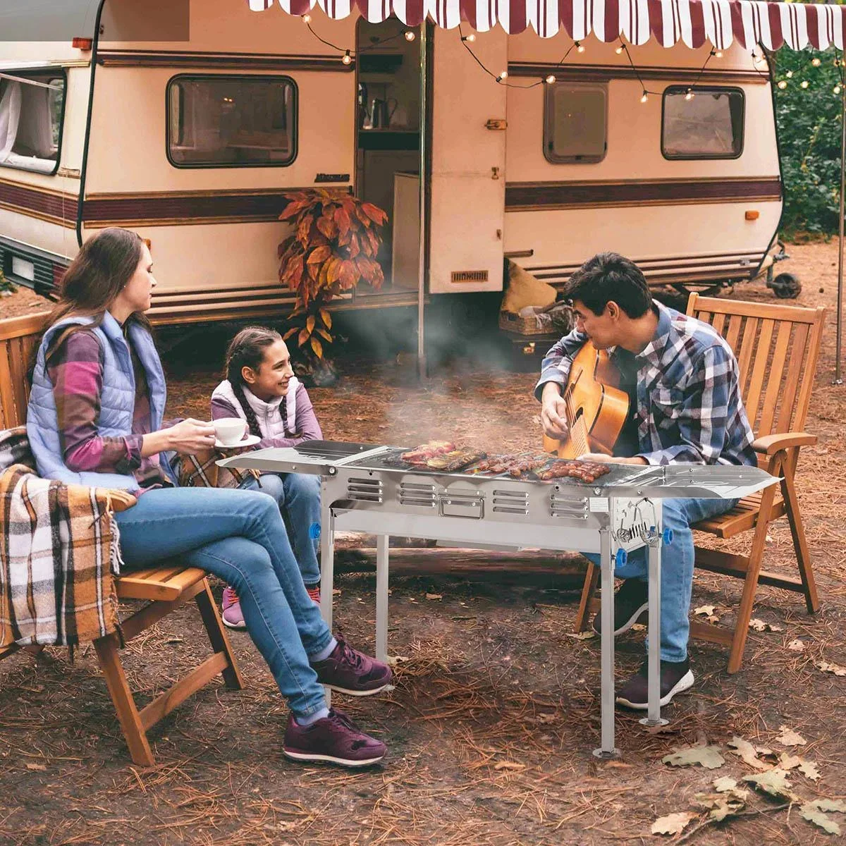 Holzkohlegrill - höhenverstellbar - Stahl - 120 x 31 x 60-70 cm - 1