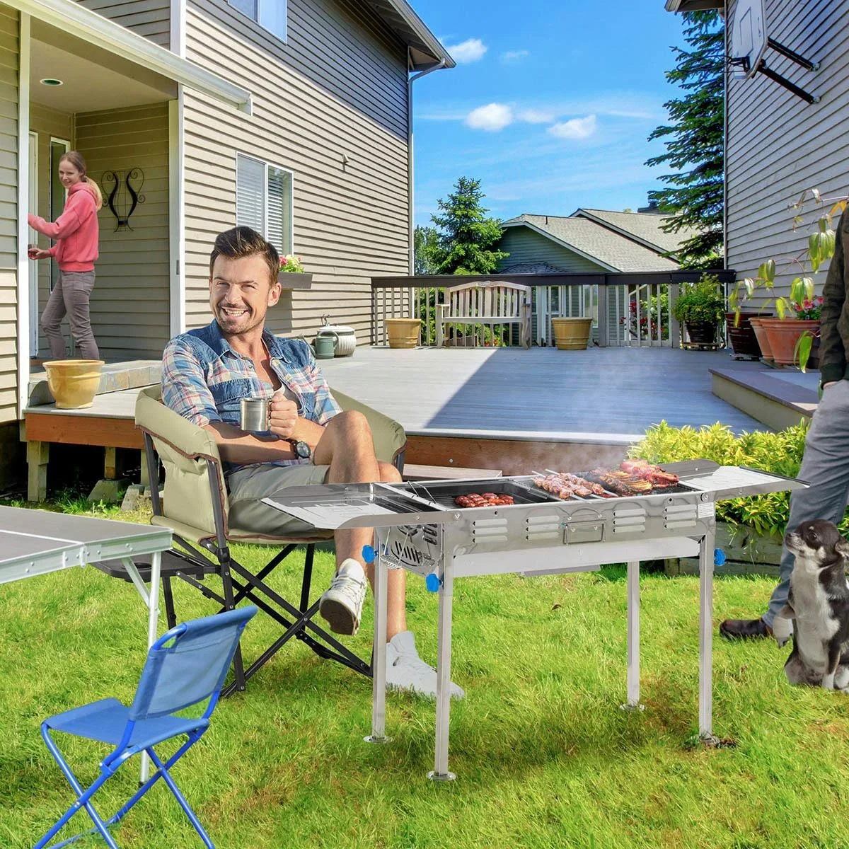 Holzkohlegrill - höhenverstellbar - Stahl - 120 x 31 x 60-70 cm - 2