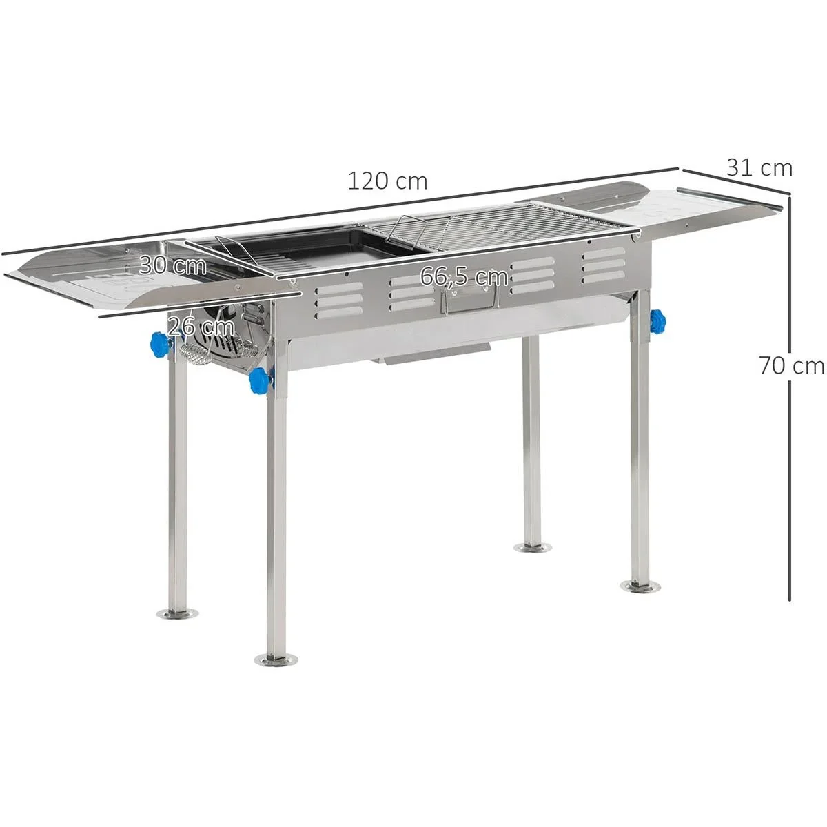 Holzkohlegrill - höhenverstellbar - Stahl - 120 x 31 x 60-70 cm - 3
