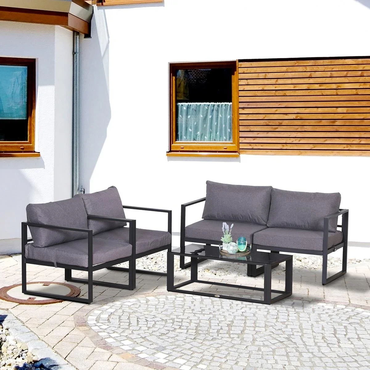 Gartengarnitur für 4 Personen grau - 2