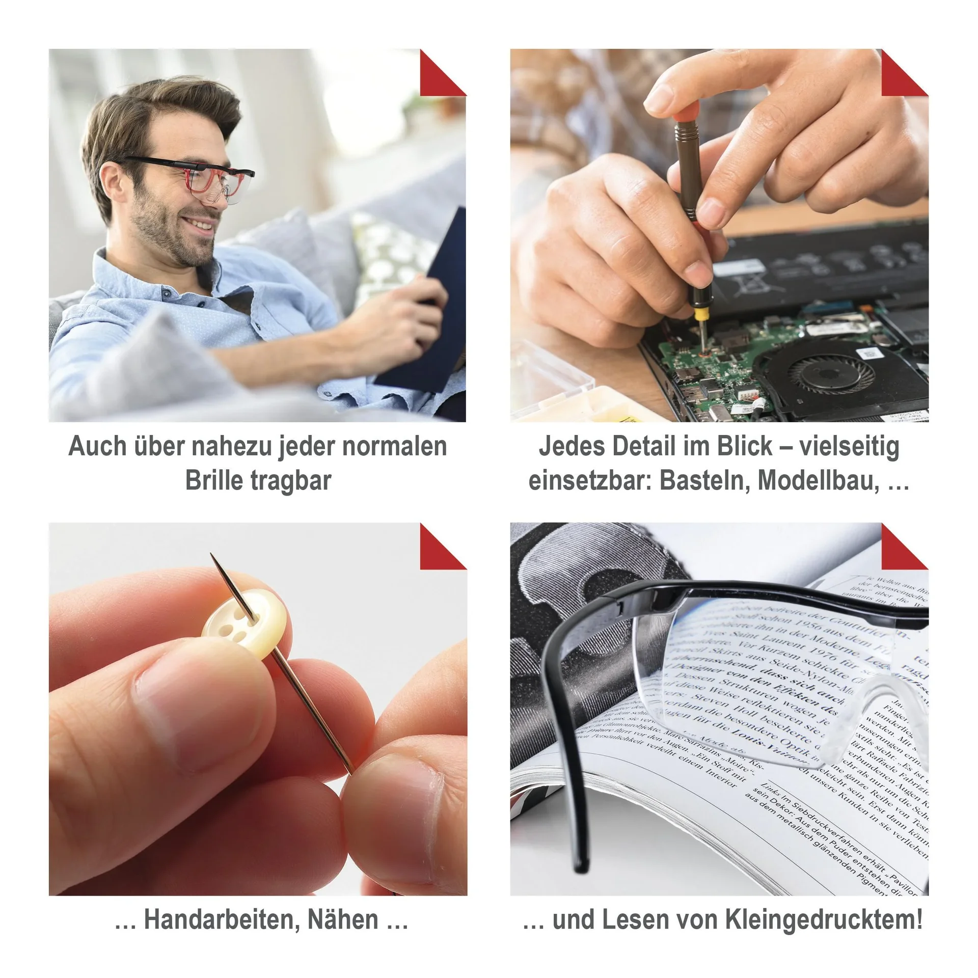 Vergrößerungs-Brille, Lupen-Brille, Schwarz - 5