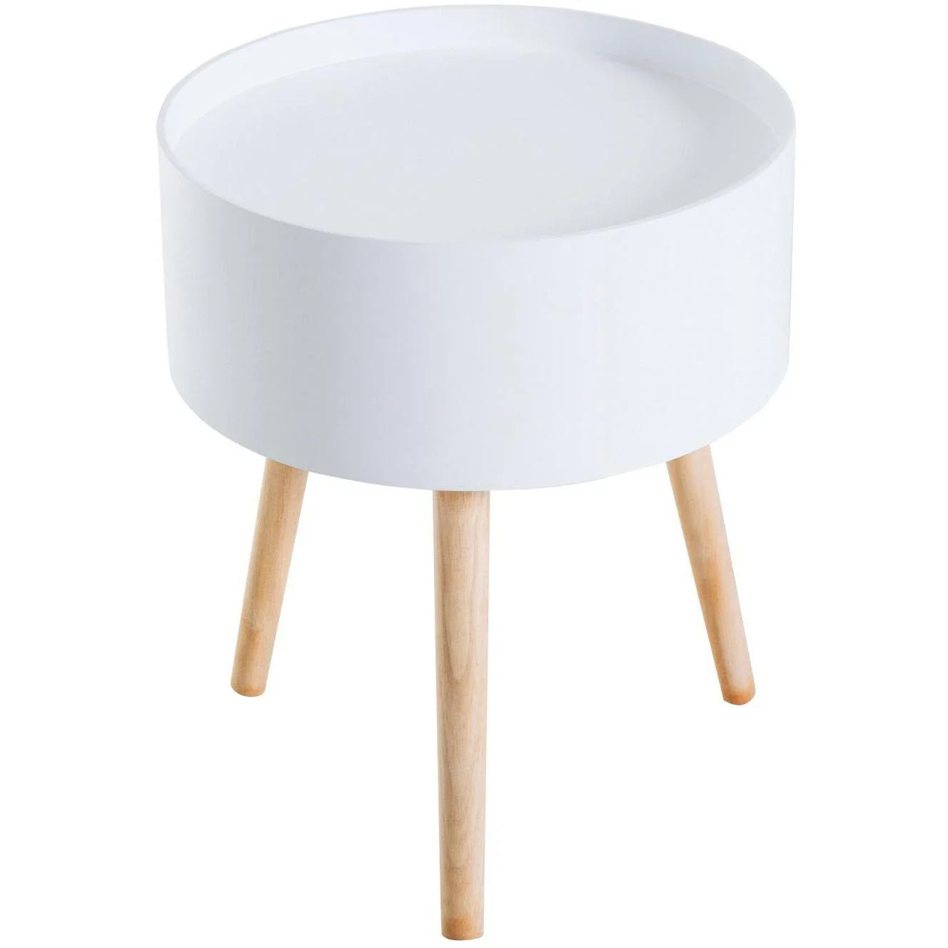 Couchtisch rund Beistelltisch mit Schublade Holz Weiß - 2