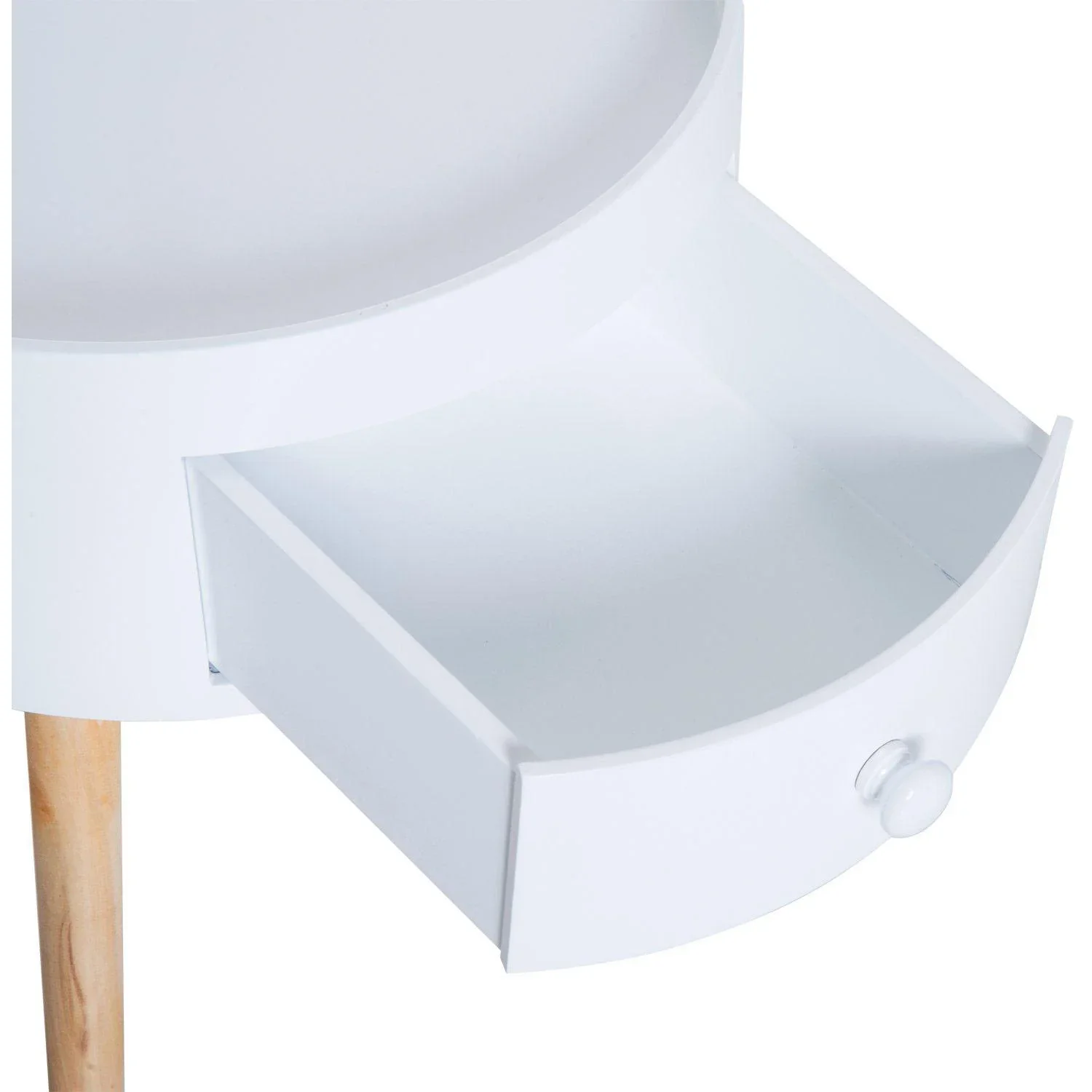 Couchtisch rund Beistelltisch mit Schublade Holz Weiß - 5