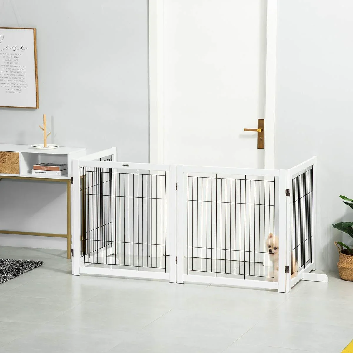 Türschutzgitter Holz Absperrgitter für Hunde Schutzgitter Hundegitter Sicherheitstür Bidirektionales Falten Stahl Weiß 3 - 1