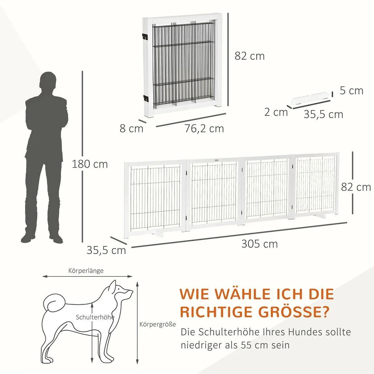 Türschutzgitter Holz Absperrgitter für Hunde Schutzgitter Hundegitter Sicherheitstür Bidirektionales Falten Stahl Weiß 3 - 3