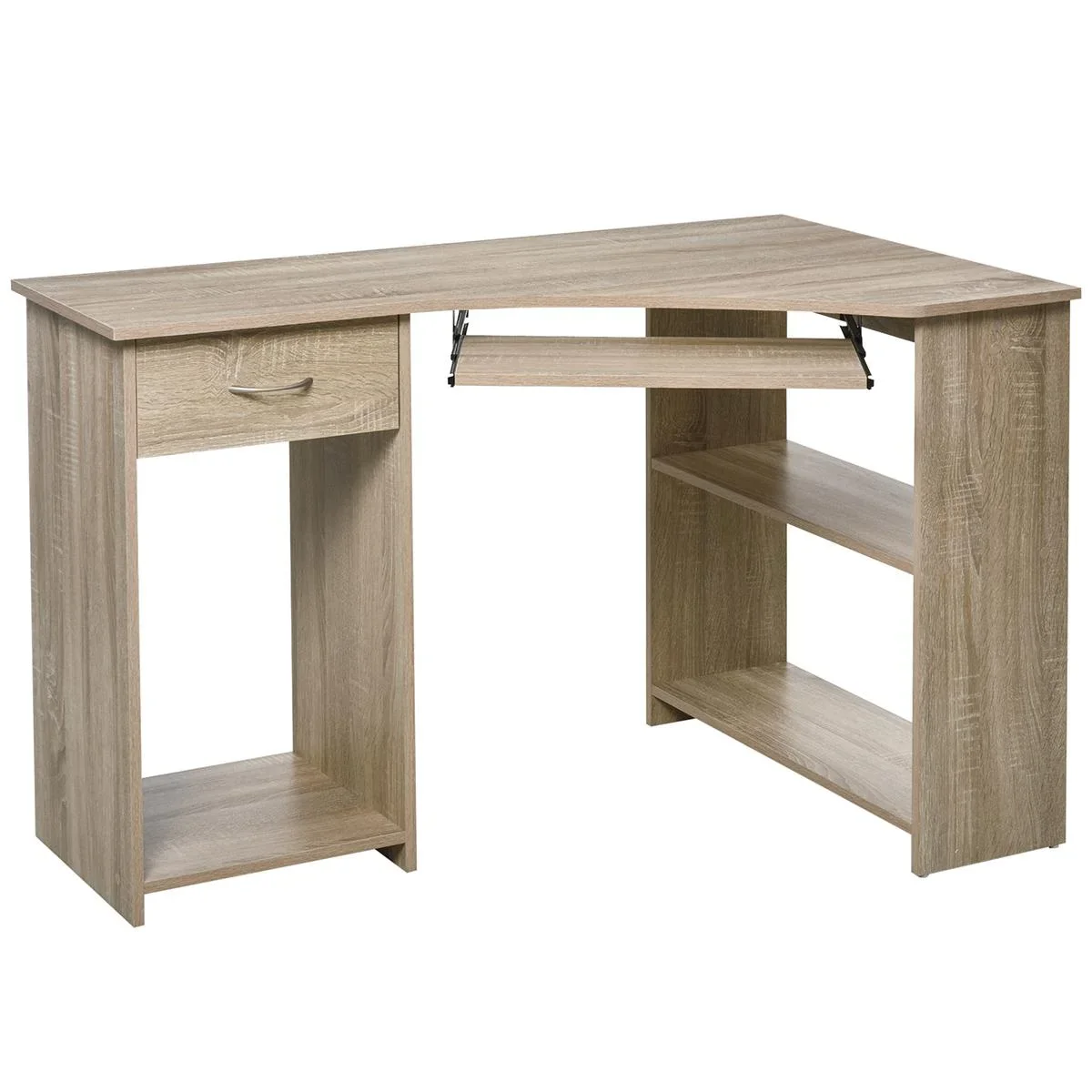 Eckschreibtisch mit 2 Ablageflächen L-förmiger Schreibtisch Computertisch mit Tastaturablage Schublade CPU-Ständer E1-Sp - 0