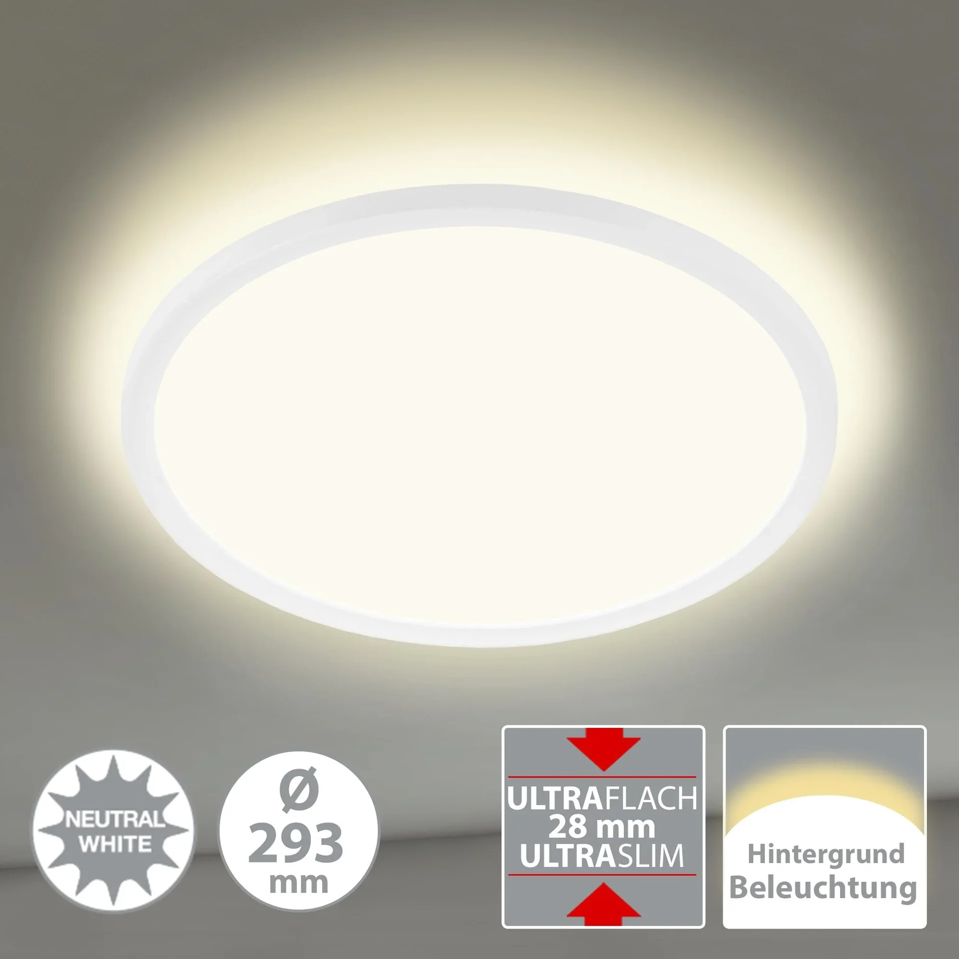 Ultraflaches LED Panel, rund, Ø 29,3 cm, 2400 Lumen, 18 Watt, weiß - 4
