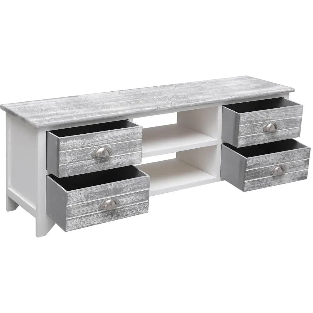 TV-Schrank 115x30x40 cm paulownia Holz weiß und grau - 1