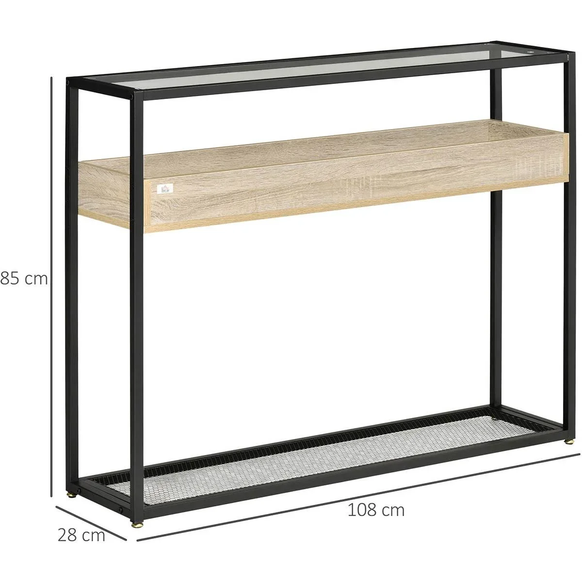 Standregal Sideboard mit Glasoberfläche offenen Fächern Beistellschrank Bücherregal Küchenregal industrieller Stil für W - 2