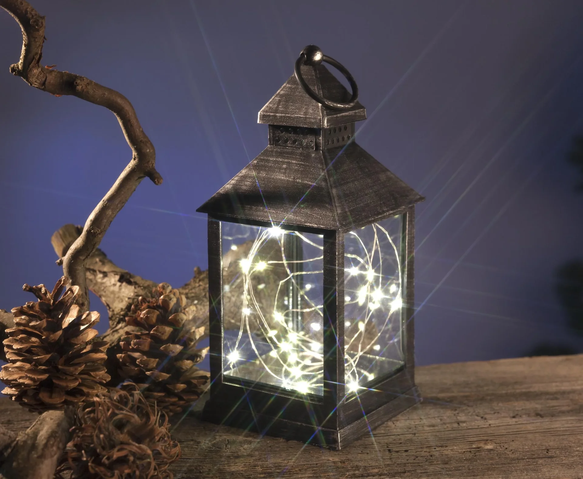 Laterne mit Mini-Lichterkette und Timer - 0