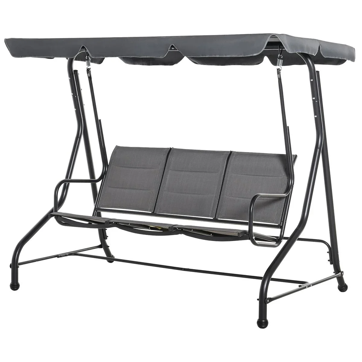 Hollywoodschaukel 3-Sitzer Gartenschaukel Schaukelbank mit verstellbarem Sonnendach Stahl Polyester Grau 205 x 118 x 170 - 1