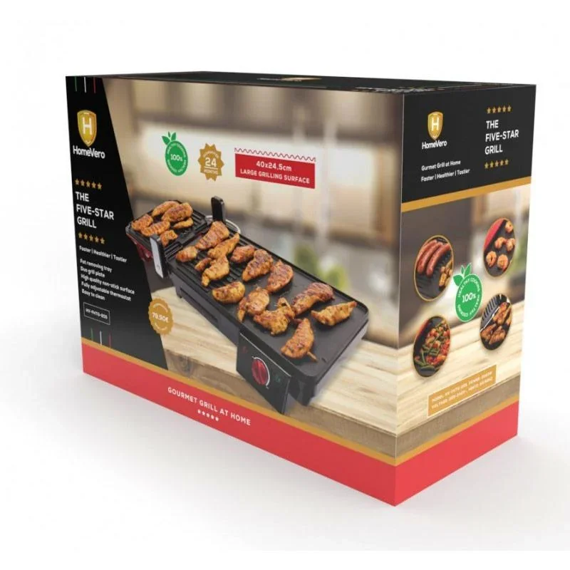 HomeVero Elektrogrill - Doppelte Oberfläche - mit Antihaftbeschichtung - 2000W - 3