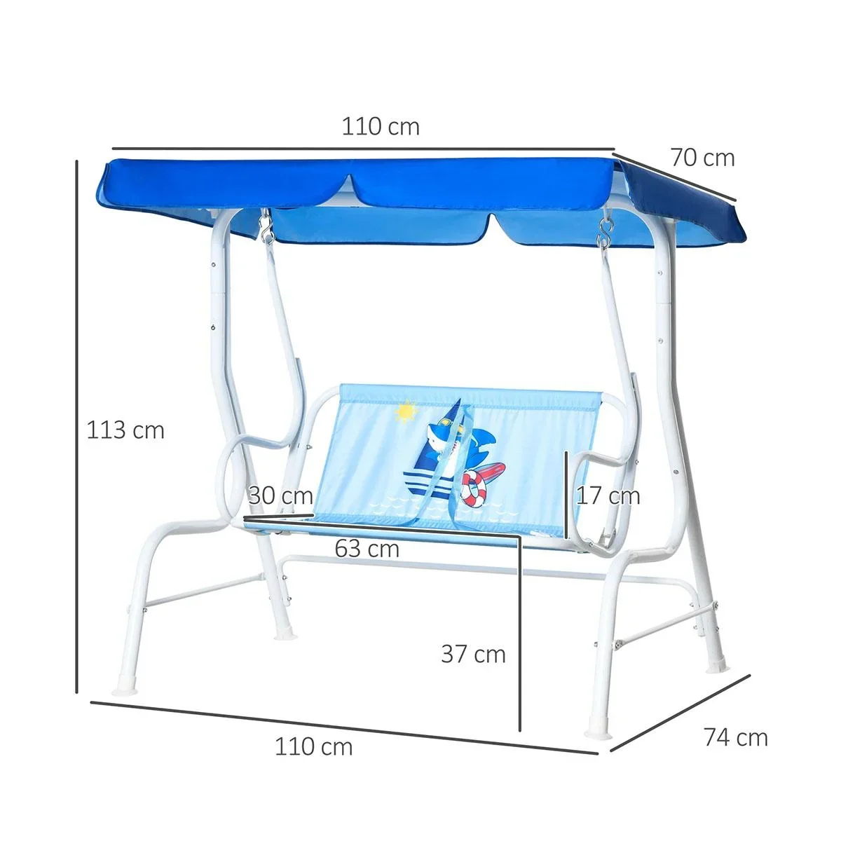 Kinderhängematte 2-Sitzer Kinderschaukel mit verstellbarem Sonnendach für 3-6 Jahre Kinder Metall blau 110 x 74 x 113 cm - 1