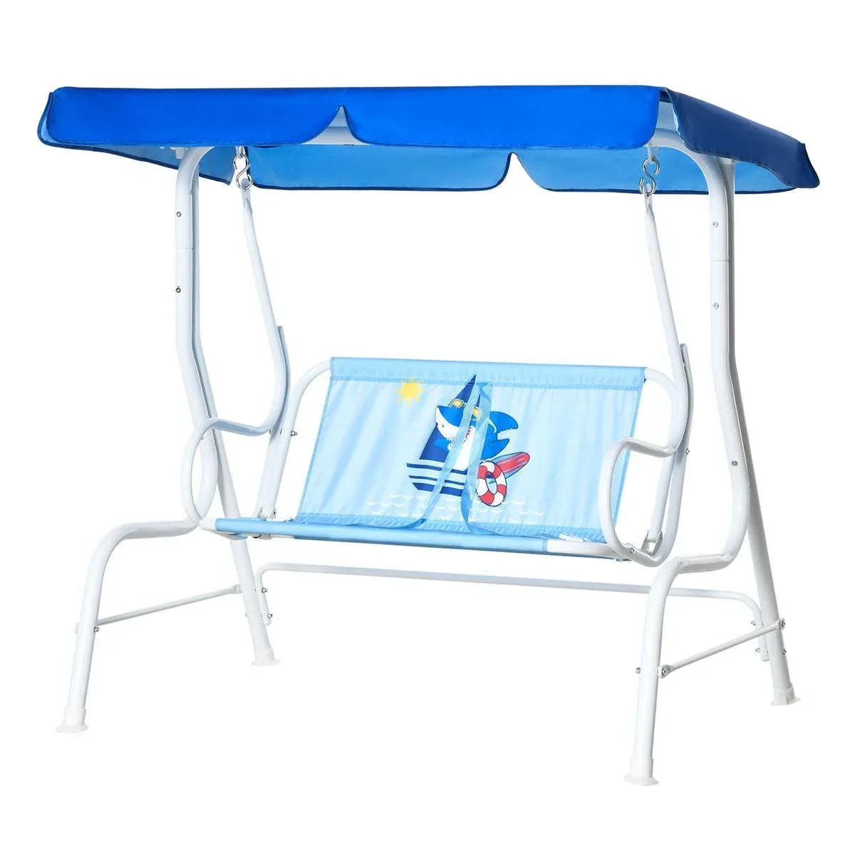 Kinderhängematte 2-Sitzer Kinderschaukel mit verstellbarem Sonnendach für 3-6 Jahre Kinder Metall blau 110 x 74 x 113 cm - 3