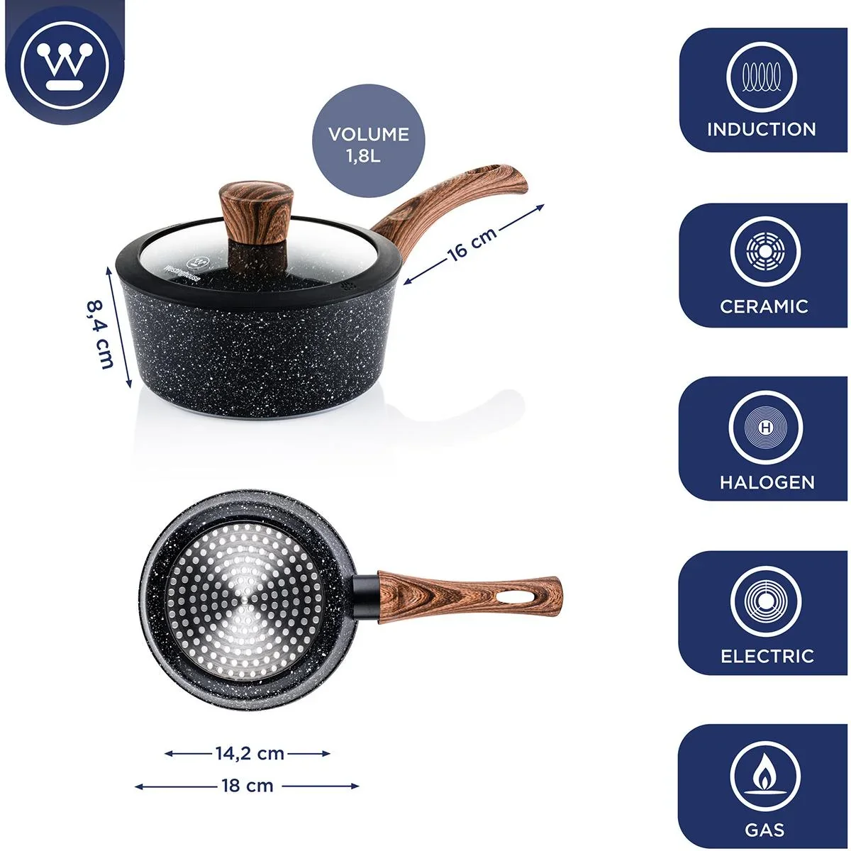 Schwarzer Marmor Holz Töpfe und Pfannen - Eintopf 18 cm + Eintopf 20 cm - Schwarz - 6