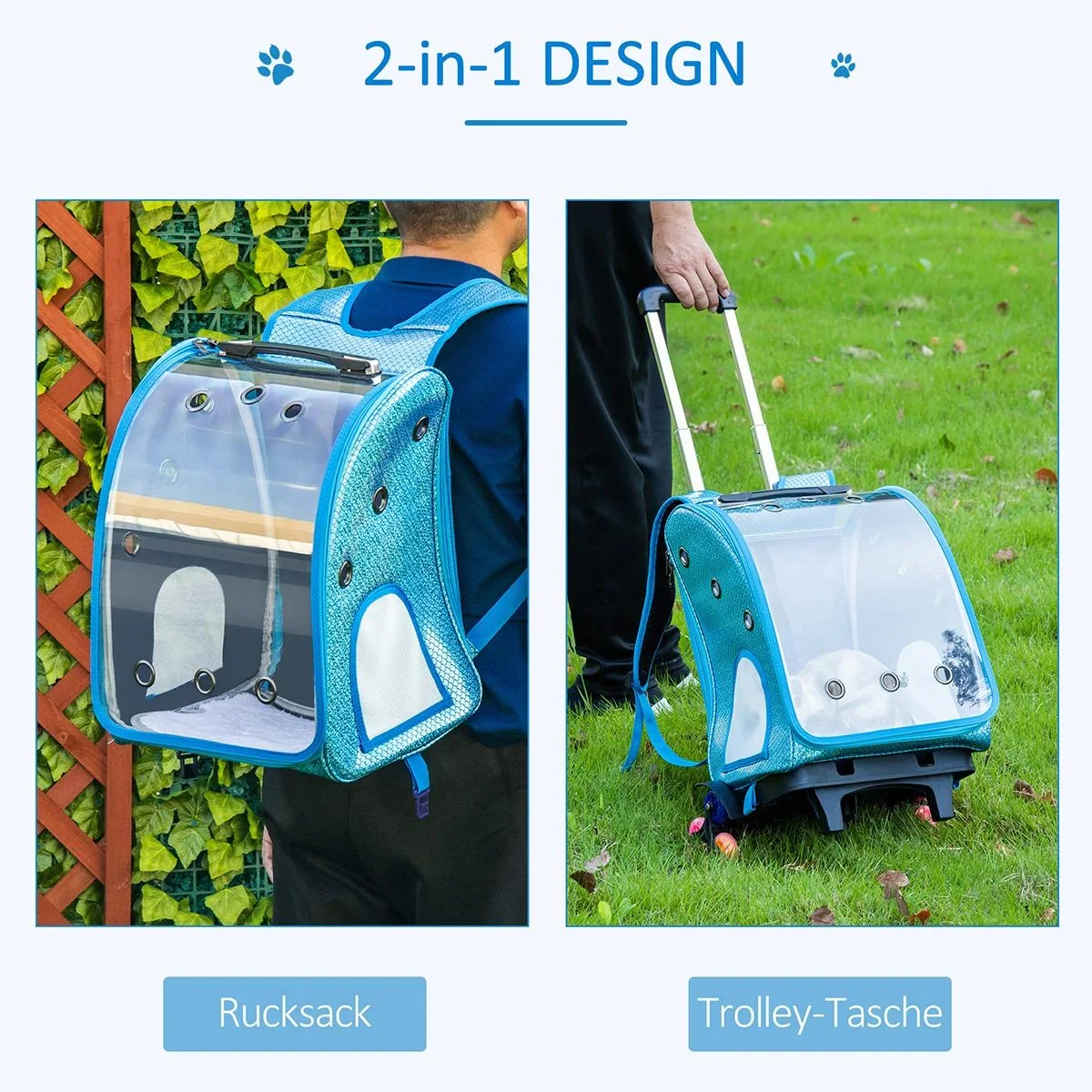 Rucksäcke Trolley für Hund und Katzen 2-in-1 Hundetrolley mit transparentem Fenster Katzentransportbox atmungsaktiv bis - 0