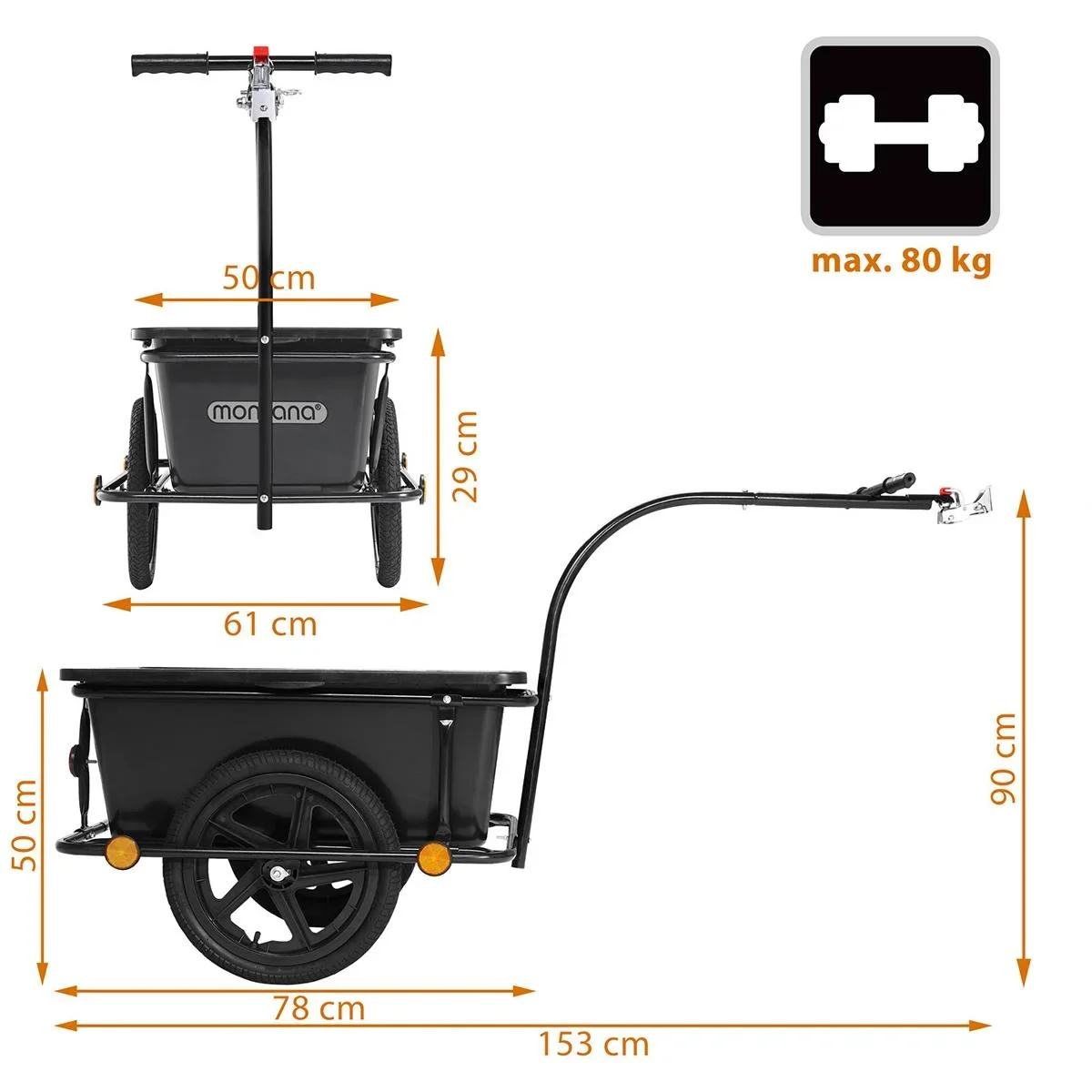 Fahrradanhänger mit Kupplung - Schwarz - 90L - max 80 kg - 5