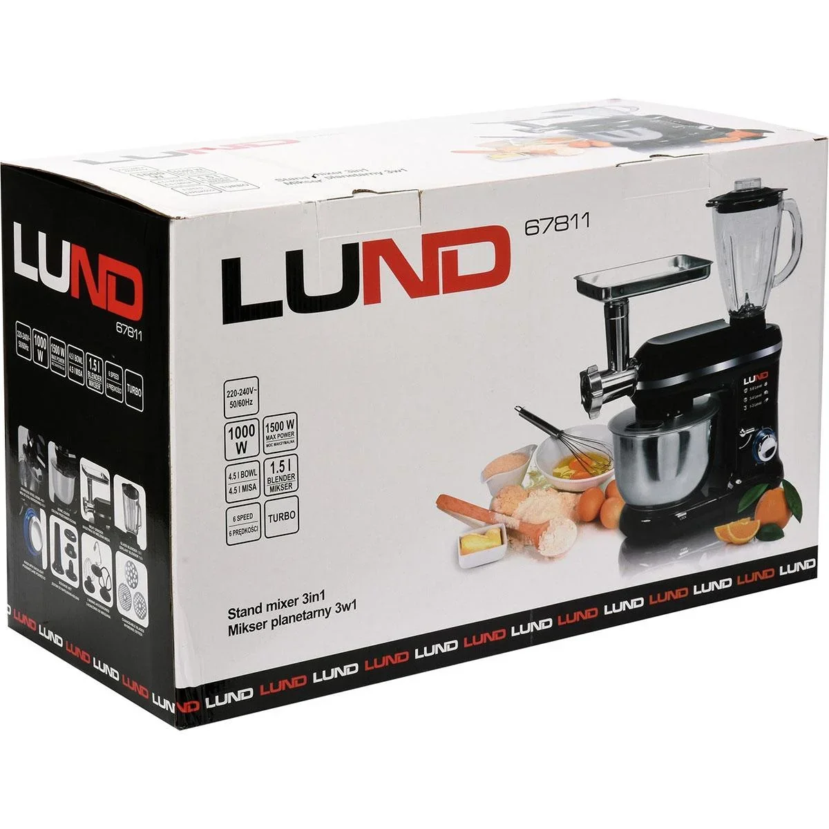 Küchenmaschine Mixer 3in1 - 1000W - 240V - 6 Geschwindigkeiten und Turbofunktion - 2