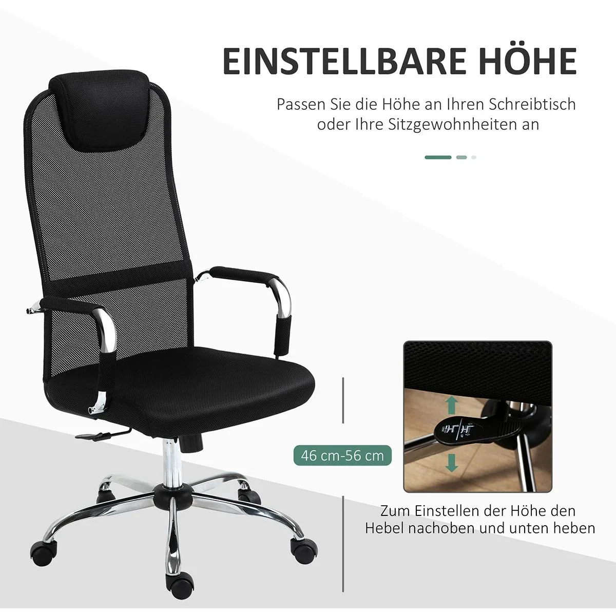 Bürostuhl mit Wippfunktion und Kopfstütze Schwarz - 2