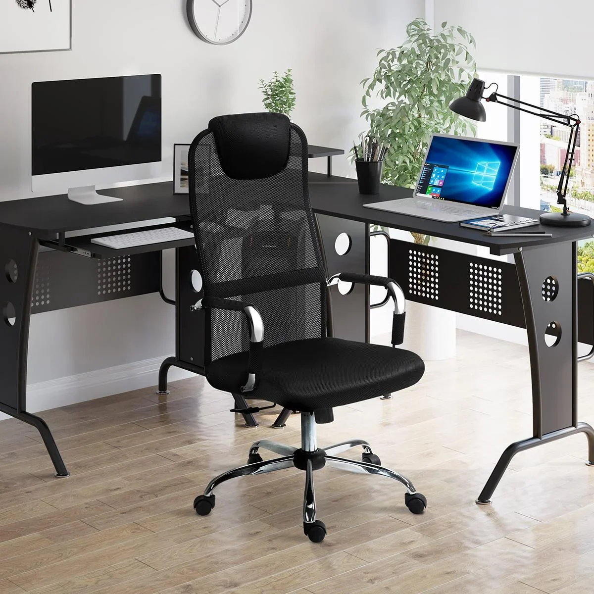 Bürostuhl mit Wippfunktion und Kopfstütze Schwarz - 6