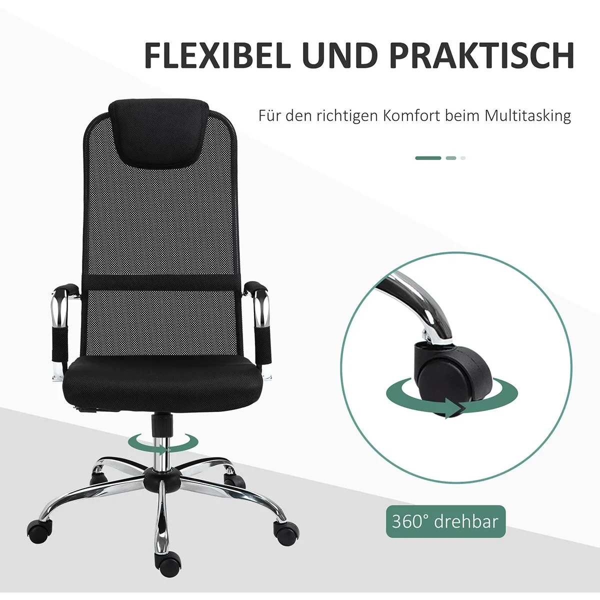 Bürostuhl mit Wippfunktion und Kopfstütze Schwarz - 8