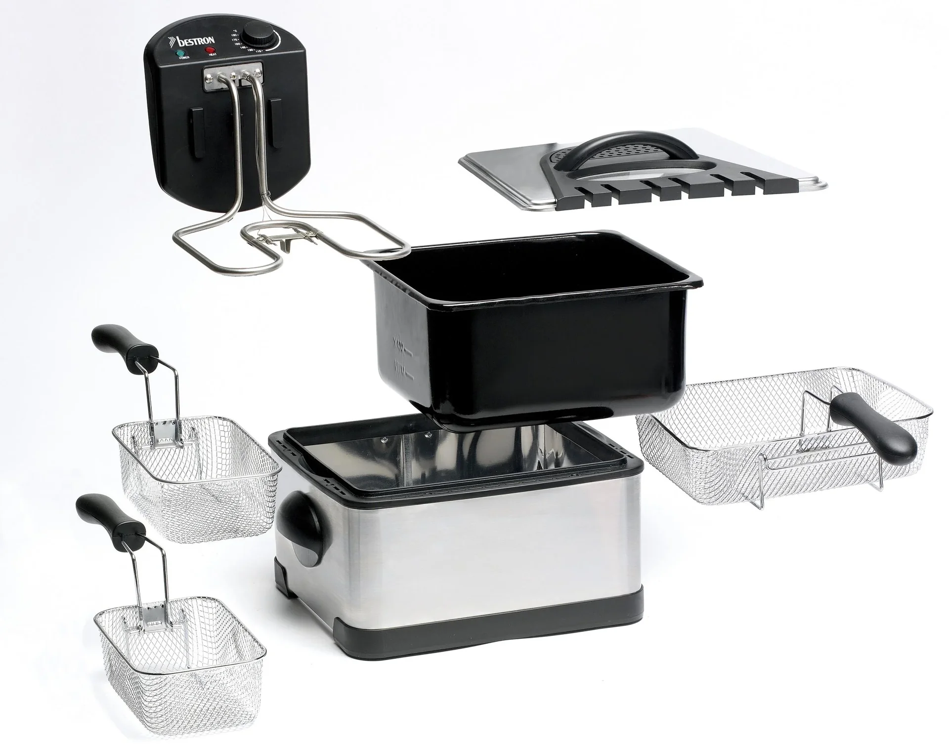 3 in 1 Fritteuse „DF 402 B“, Cool-Zone, Edelstahl gebürstet, Silberfarben/ Schwarz, 4,5 Liter, 2000 Watt - 0