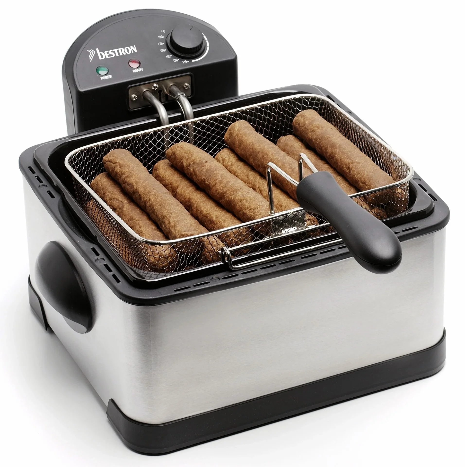 3 in 1 Fritteuse „DF 402 B“, Cool-Zone, Edelstahl gebürstet, Silberfarben/ Schwarz, 4,5 Liter, 2000 Watt - 3