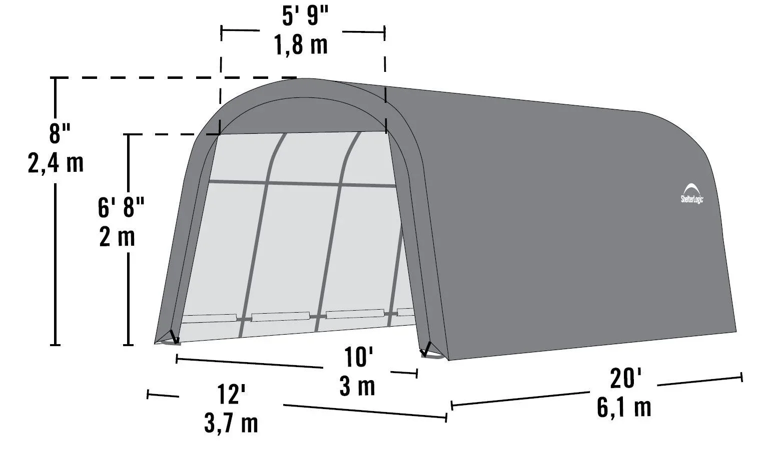 Garage Foliengarage grau 22,57m² 610x370x240 cm Grau - 5