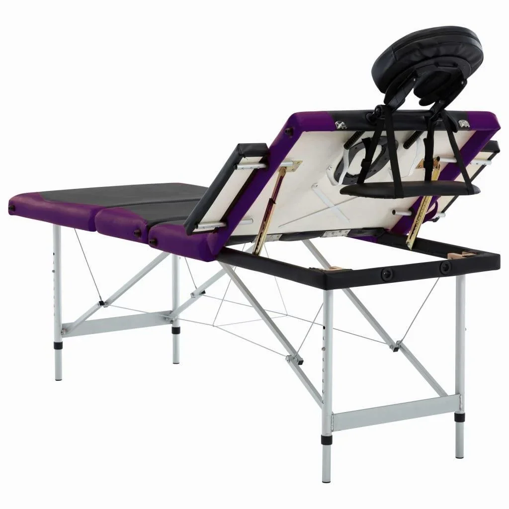 Klappbarer Massagetisch 4 Zonen Aluminium schwarz und lila - 5