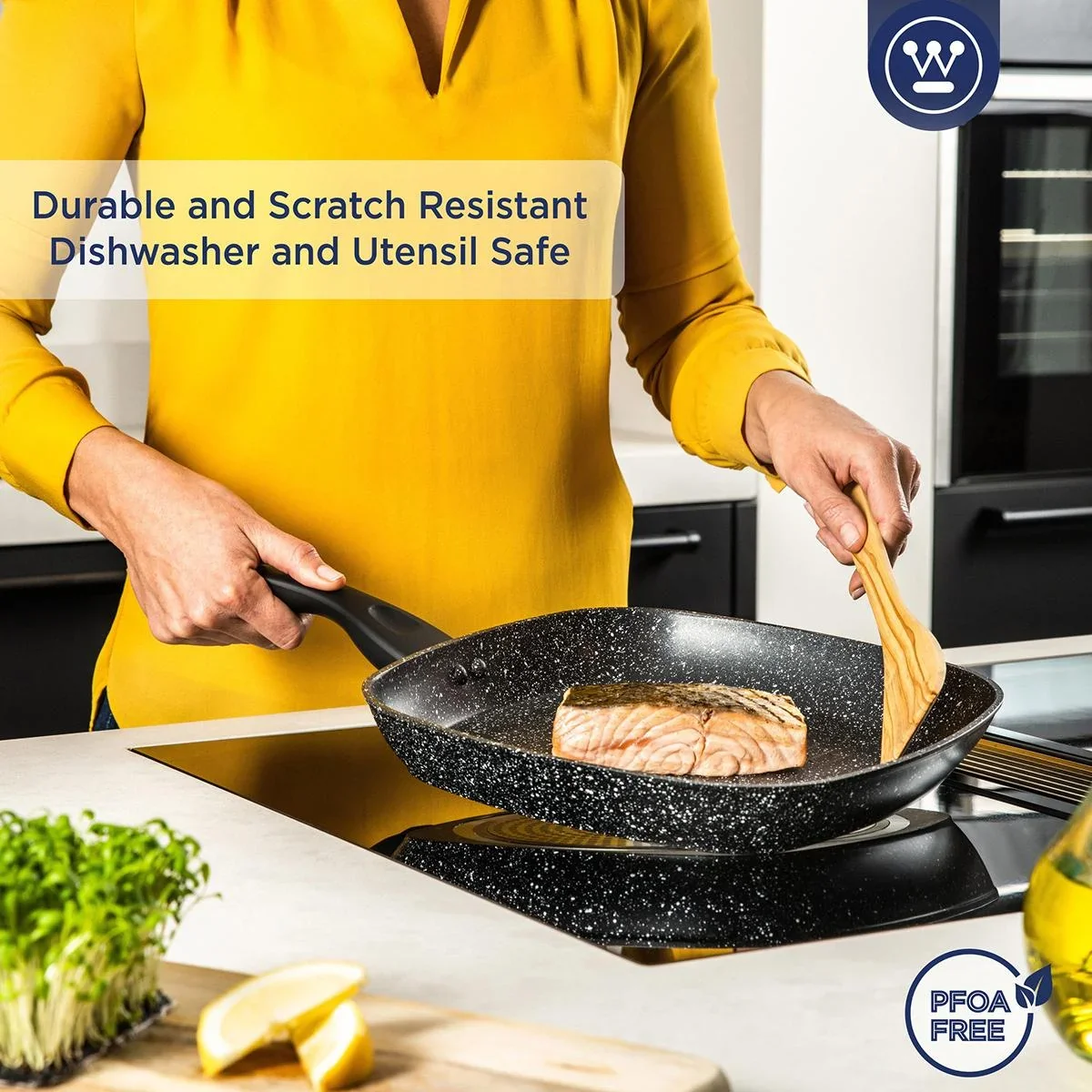 Grillpfanne Induktion - Ø28 cm - Schwarzer Marmor - 1