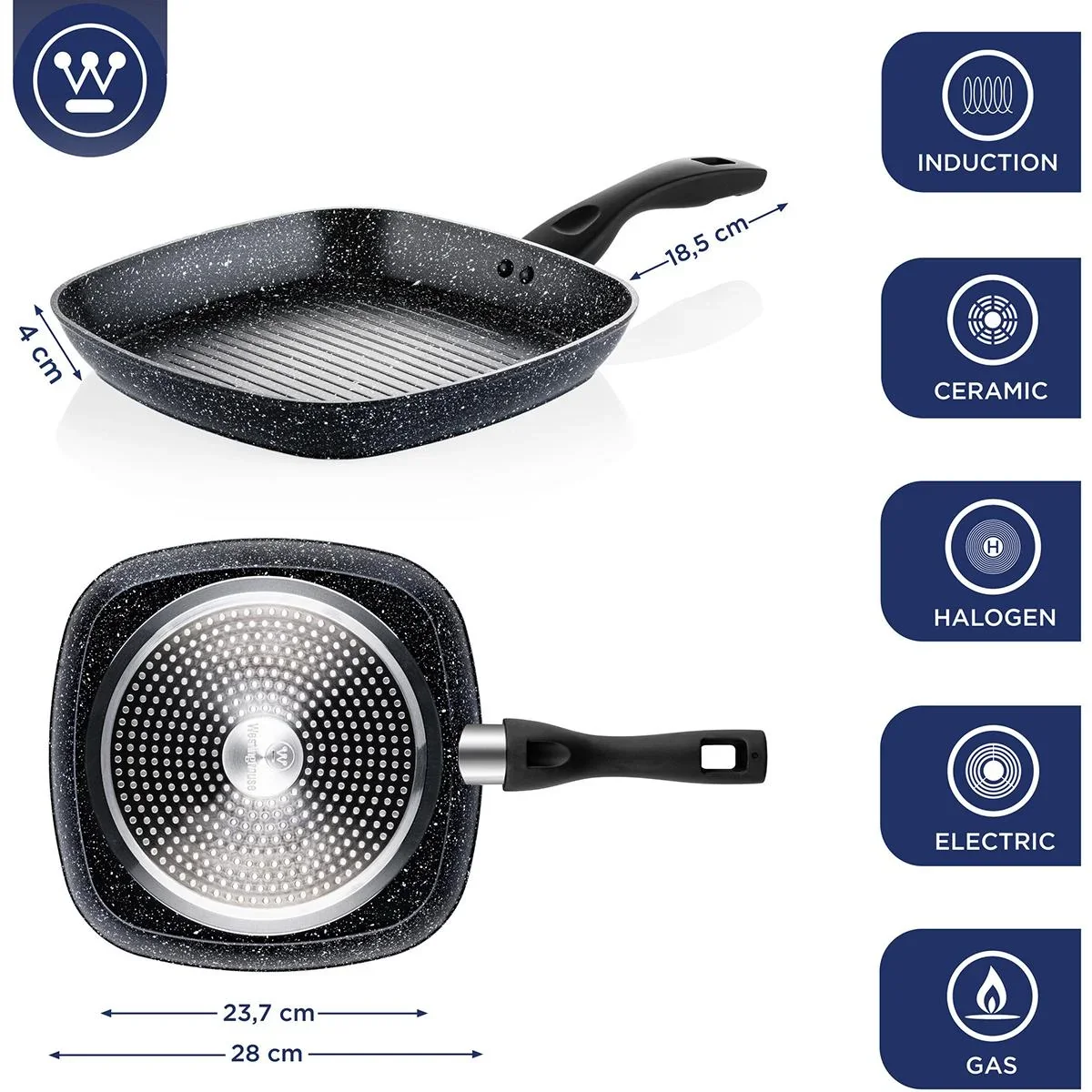 Grillpfanne Induktion - Ø28 cm - Schwarzer Marmor - 2
