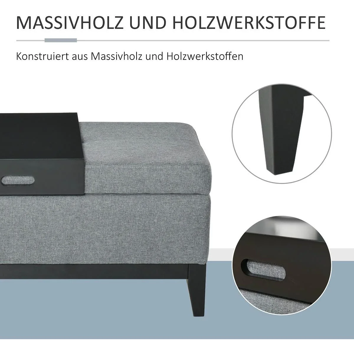 Sitzbank mit Stauraum Polsterbank Sitzhocker Sitztruhe belastbar bis 120 kg mit Tablett abnehmbar Polyester Schaumstoff - 4