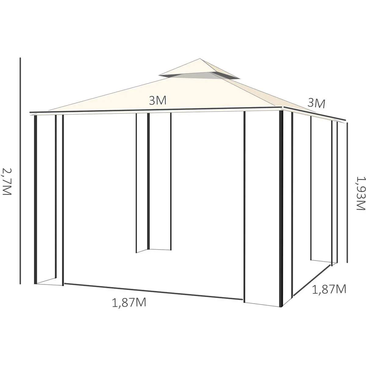 Gartenpavillon mit Doppeldach und Eckbrettern, cremeweiß, 3 x 3 m - 2