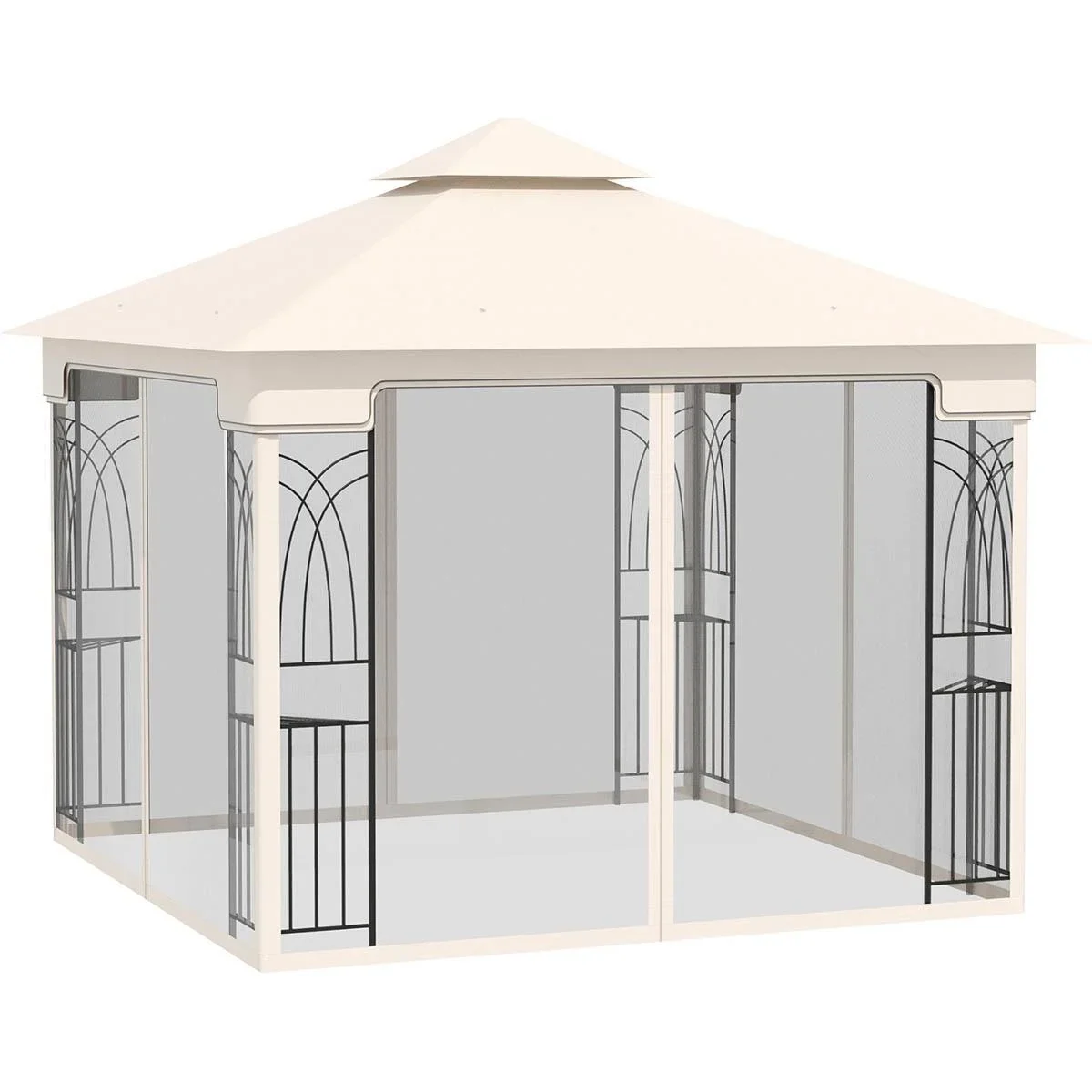 Gartenpavillon mit Doppeldach und Eckbrettern, cremeweiß, 3 x 3 m - 4