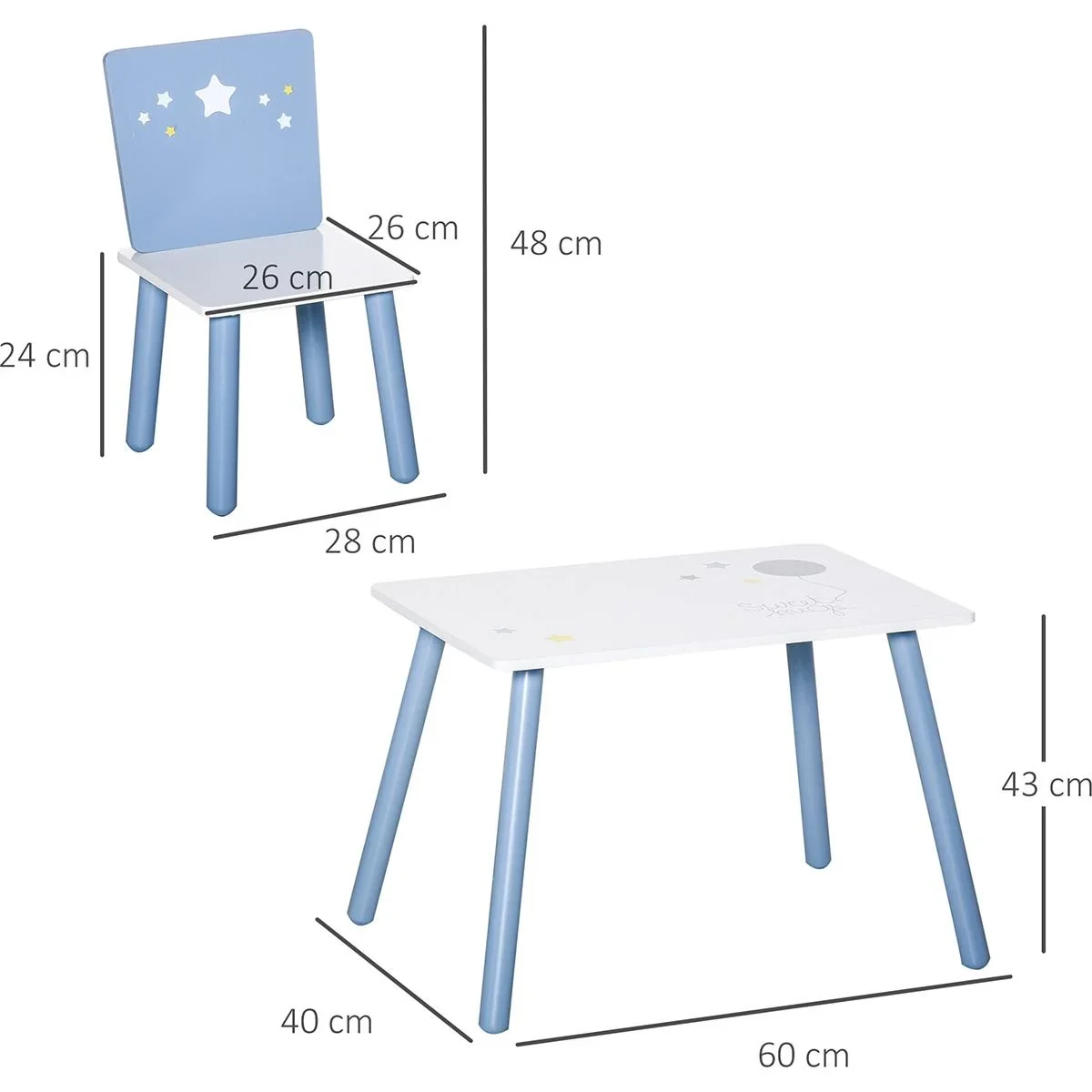 3-teilige Kindersitzgruppe mit Sternen-Design blau, weiß - 3