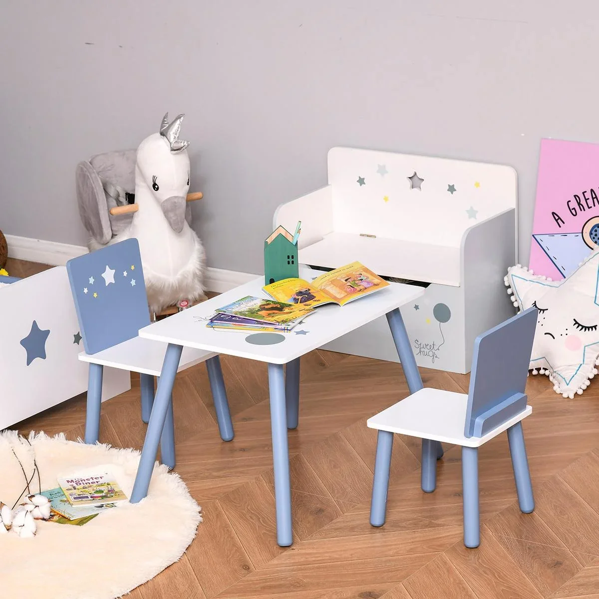 3-teilige Kindersitzgruppe mit Sternen-Design blau, weiß - 4
